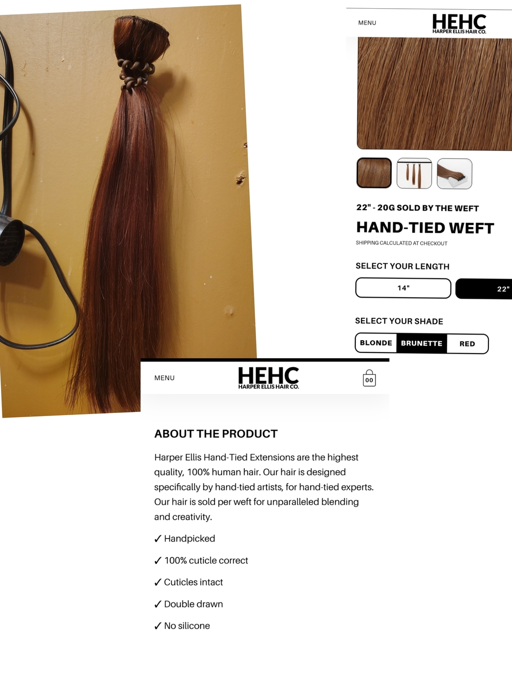 Hand-Tied Weft Hair Extensions - Brunette Red